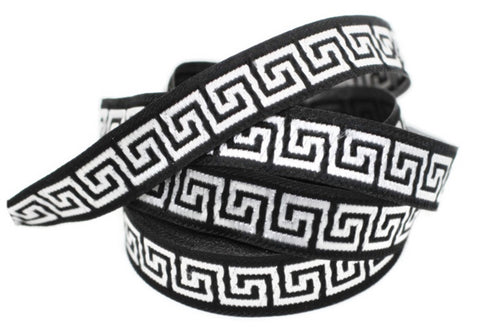 16 mm Silver&Black Jacquard ribbons 0.62 inches, square Style Jacquard trim, Sewing ribbons, woven ribbons, collars supply, 16062