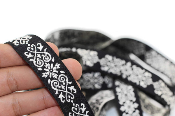 20 mm Gray-Black Victorian Jade Jacquard Ribbon 0.78 inch | Embroidered Bordure | Fabric Tapestry for Embellishment Craft Home Decor | 20271