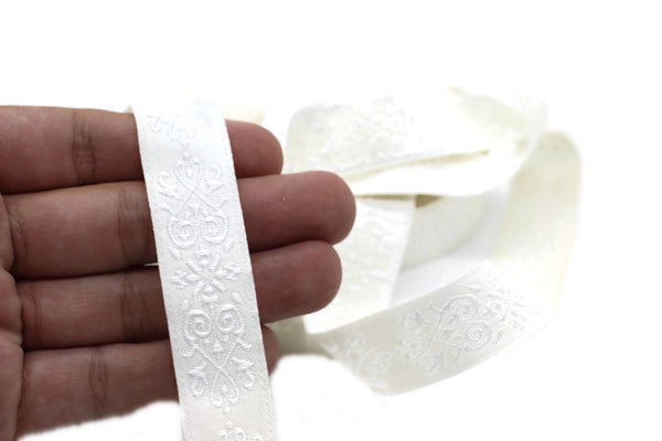 20 mm White Victorian Jade Jacquard Ribbon 0.78 (inch) | Embroidered Bordure | Fabric Tapestry for Embellishment Craft Home Decor | 20271
