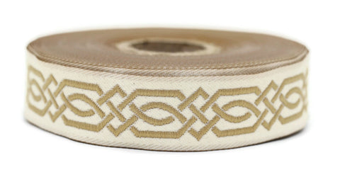 20 mm Golden Celtic Claddagh 0.78 (inch) | Celtic Ribbon | Embroidered Woven Ribbon | Jacquard Ribbon | 20 mm Wide | 20272