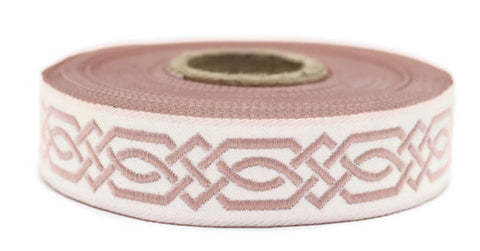 20 mm Pink Celtic Claddagh 0.78 (inch) | Celtic Ribbon | Embroidered Woven Ribbon | Jacquard Ribbon | 20 mm Wide | 20272