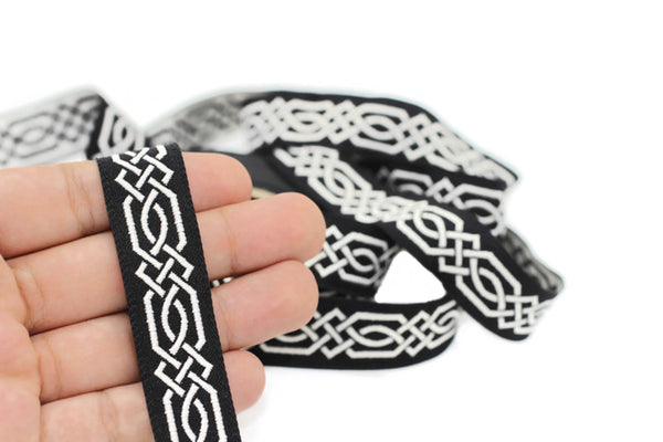 20 mm Silver-Black Celtic Claddagh 0.78 (inch) | Celtic Ribbon | Embroidered Woven Ribbon | Jacquard Ribbon | 20 mm Wide | 20272