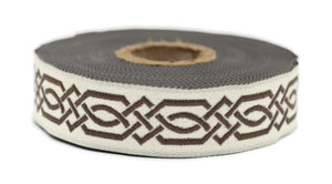 20 mm Brown Celtic Claddagh 0.78 (inch) | Celtic Ribbon | Embroidered Woven Ribbon | Jacquard Ribbon | 20 mm Wide | 20272