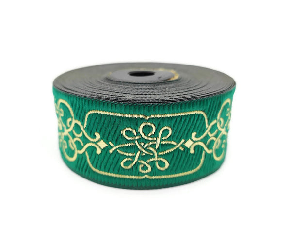35 mm Green Nobility 1.37 (inch) | Novelty Ribbon | Celtic Ribbon | Embroidered Woven Ribbon | Jacquard Ribbon | 35mm Wide, CNK01