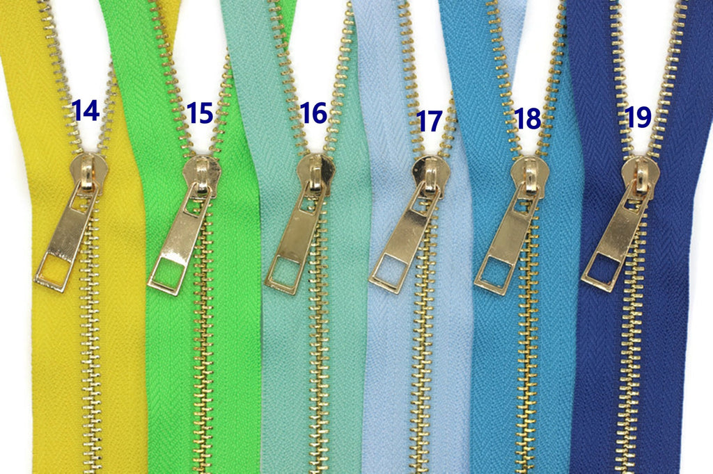 5 Pcs Metal zippers with gold brass teeth, Tip #5, 22-100cm (9-40inc, Ribbonsland 5 Pcs Metal zippers with gold brass teeth, Tip #5, 22-100cm (9-40inc, Ribbonsland