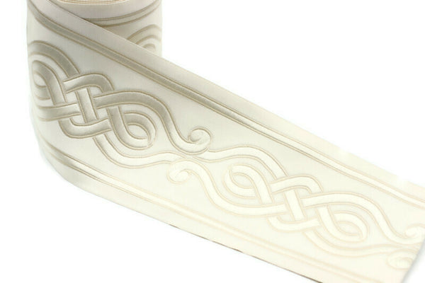 White 100 mm Embroidered Ribbons (3.93 inch), Jacquard Trims, Sewing Trim, Curtain trims, Jacquard Ribbons, trim for drapery, 142 V1