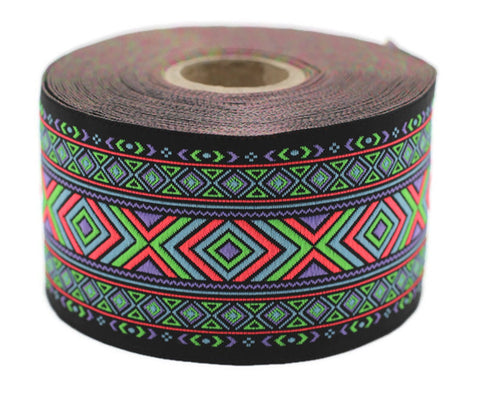 35 mm Rainbow African Motif Ribbon (1.37 inches), Vintage Jacquard, African Pattern Ribbon, Sewing Trim, Huge Trim, Large ribbon, 35995