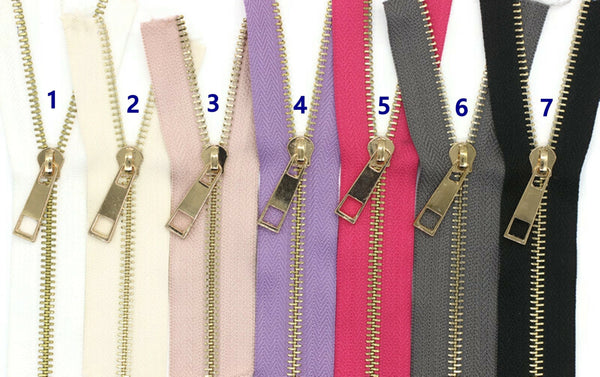 5 Pcs Metal zippers with gold brass teeth, Tip #5, 18-100cm (7-40inc, zipper for dress bag, zip, lightweight zipper, zipper for purse MTZF