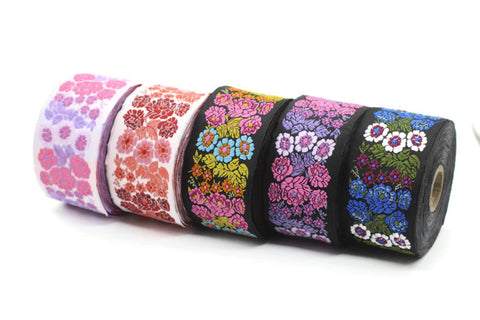 50 mm Floral Embroidered Ribbon Sewing Trim, Jacquard webbing ribbon, Woven Border, Jacquard Trim Costume Sewing Trim by meter 50097