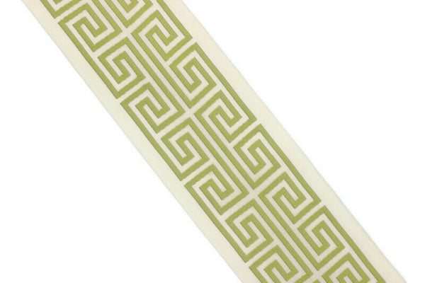 Green 100 mm Embroidered Ribbon (3.93 inch) | Jacquard Trims | Sewing Trim | Drapery Trim | Curtain Trims | Jacquard Ribbons | 176 V6
