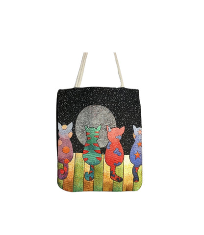Space Cats Vintage Style Ethnic Turkish Boho Shoulder Medium Tote Bag, Kilim Bag, Geometric Bag, Hippie Bag, Shoulder Bag, Purse Bag