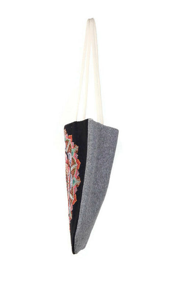 Black Mandala Style Tote Bag, Slouchy bag, Hobo Shoulder bag, Kilim Bag Ethnic Tribal Boho Bag Purse, Summer sling bag, Mandala Tapestry