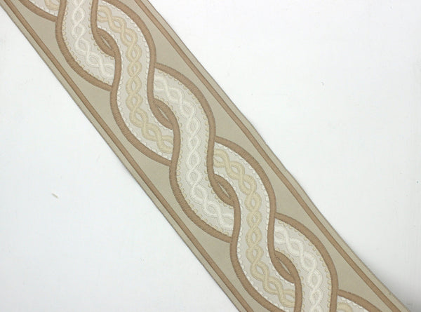 White and Beige Spiral Ribbon | Jacquard Ribbon | Sewing Trim | Drapery Trim | Curtain Trim | Trim For Drapery | 100mm (3.93 inch) | 138 V1