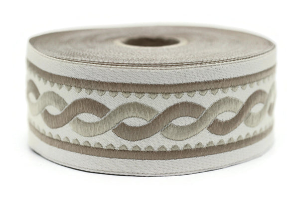 40 mm Latte Brown Spiral Trim 1.57 inches, Celtic Jacquard Ribbon, Woven Tape for Upholstery and Sewing, Ruban tisse