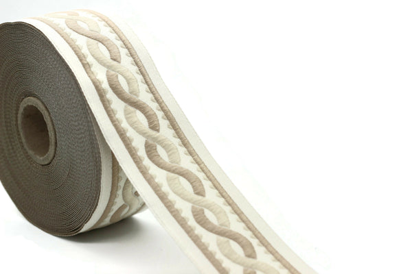 40 mm Latte Brown Spiral Trim 1.57 inches, Celtic Jacquard Ribbon, Woven Tape for Upholstery and Sewing, Ruban tisse