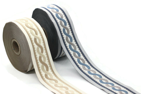 40 mm blue or brown Trim 1.57 inches, Celtic Jacquard Ribbon, Woven Tape for Upholstery and Sewing, Ruban tisse