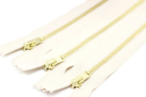 5 Pcs Cream Metal zippers with Gold brass teeth, 18-100cm (7-40inches) zipper, Jean Zipper, dress zipper, lightweight zipper, MTZF