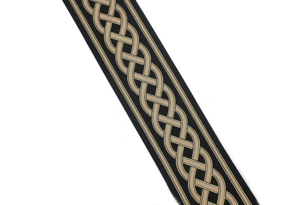 100 mm Black-Beige Celtic Knot Jacquard Ribbon for Drapery (3.93 inch), Trim Tape Border for Sewing Quilting Bridal Costumes, 0177 V5