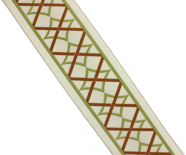 100 mm Green-Red Embroidered Ribbon  (3.93 inch) | Jacquard Trims | Sewing Trim | Drapery Trim | Curtain Trims | Jacquard Ribbons | 183 V3