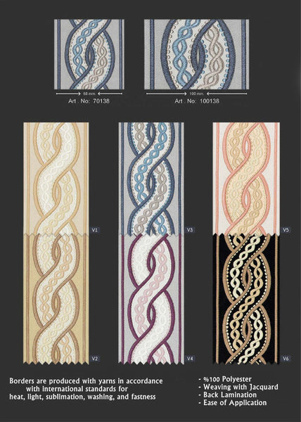 100 mm Spiral Ribbons (3.93 inch), Jacquard Trims, Sewing Trim, drapery trim, Curtain trims, Jacquard Ribbons, trim for drapery, 138 V6