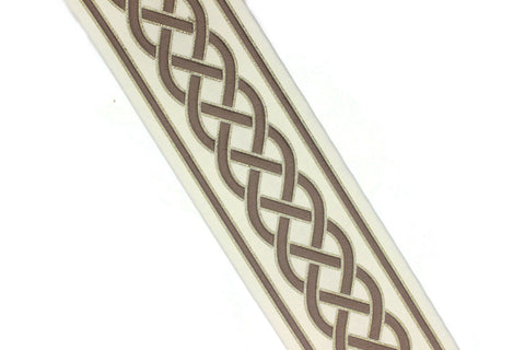 100 mm Beige-Brown Embroidered Ribbons (3.93 inc) , Jacquard Trims, Sewing Trim, drapery trim, Curtain trims, trim for drapery, 0177 V3