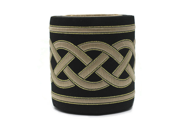 100 mm Black-Beige Celtic Knot Jacquard Ribbon for Drapery (3.93 inch), Trim Tape Border for Sewing Quilting Bridal Costumes, 0177 V5