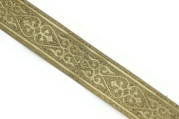35 mm Glitter Gold Royal Celtic Heart Jacquard ribbons (1.37 inch), Jacquard trim, sewing trims, embroidered ribbons, 35068