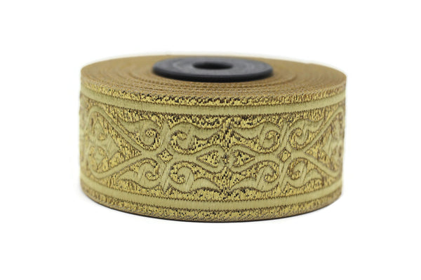 35 mm Glitter Gold Royal Celtic Heart Jacquard ribbons (1.37 inch), Jacquard trim, sewing trims, embroidered ribbons, 35068