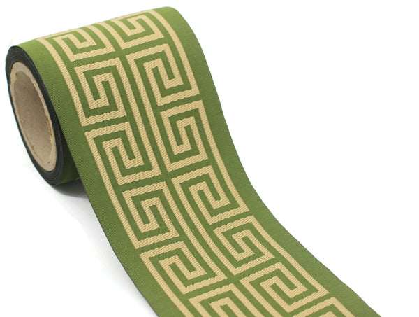 100 mm Green Elegant Greek Key Border, Curtain trims, Sewing Trim, drapery trim, Athena Chinoiserie ribbon Gimp Drapery, Home Decor 176 V13
