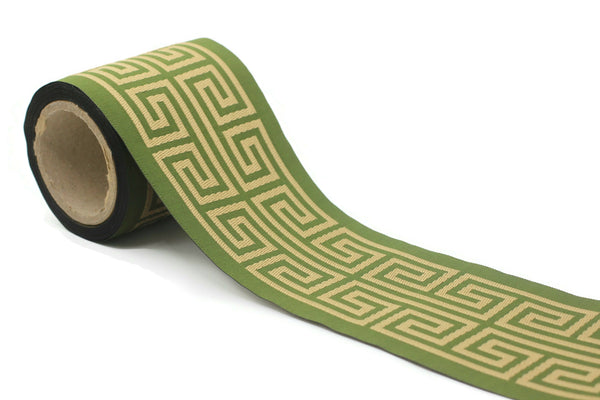 100 mm Green Elegant Greek Key Border, Curtain trims, Sewing Trim, drapery trim, Athena Chinoiserie ribbon Gimp Drapery, Home Decor 176 V13