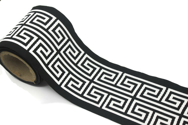100 mm Black Elegant Greek Key Border, Curtain trims, Sewing Trim, drapery trim, Athena Chinoiserie ribbon Gimp Drapery, Home Decor 176 V9