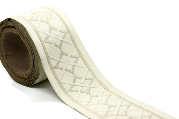 100 mm Beige-Cream Embroidered Ribbon (3.93 inch) | Jacquard Trims | Sewing Trim | Drapery Trim | Curtain Trims 183 V1