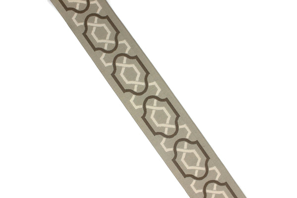 Beige-Brown 2.67 inch Embroidered Ribbons (68mm), Jacquard Trims, Sewing Trim, drapery trim, Curtain trims, trim for drapery, 173 V7