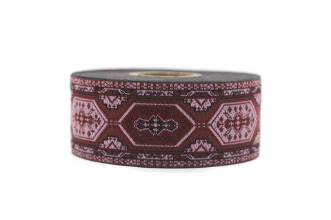 35 mm Claret Red - Pink Woven Jacquard ribbons (1.37 inches), Decorative Craft Ribbon, Sewing trim, woven trim, embroidered ribbon, 35588