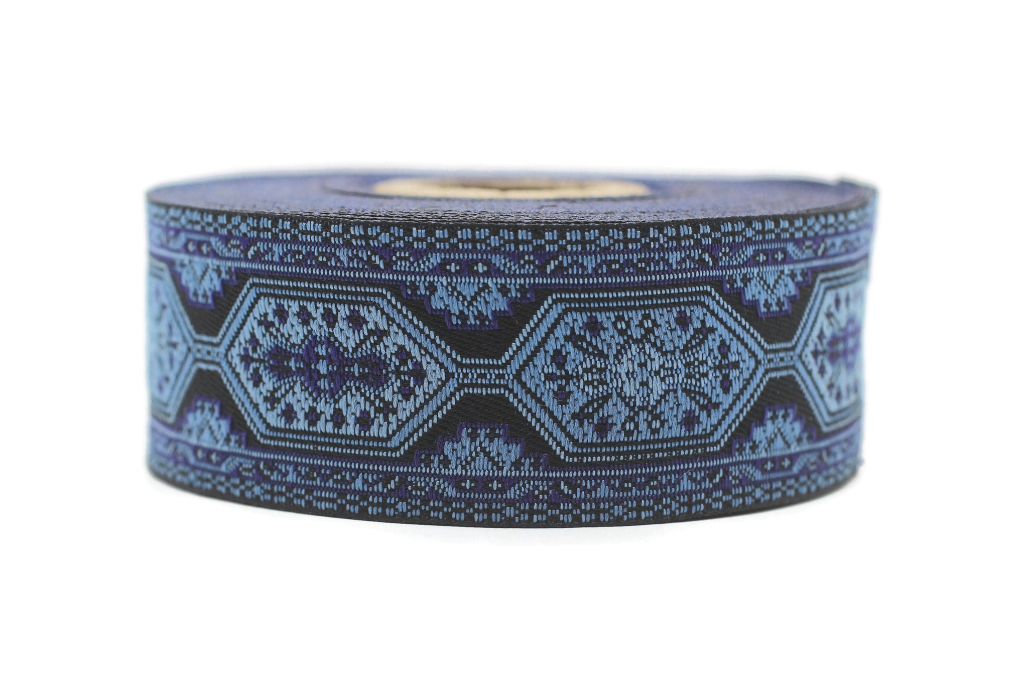 35 mm Shades of Blue Woven Jacquard Ribbons (1.37 inches), Decorative Craft Ribbon, Sewing trim, woven trim, embroidered ribbon, 35588