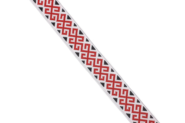 28mm Red/White Anatolian Ikat Ribbon (1.10 inches), Anataloian Trim | Ikat Ribbon | Jacquard Ribbon | Craft Supplies | Vintage Trim, 28113