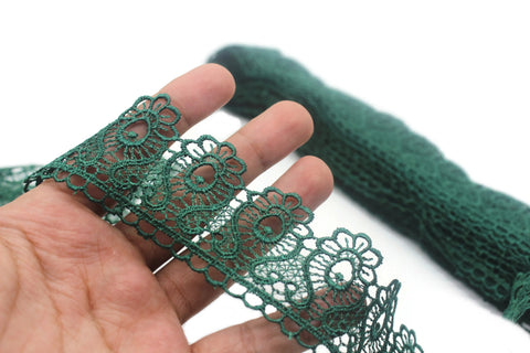 40mm 8Meters Green Guipure Lace Trim | 1.57 Inches Wide | Floral Lace Trim | Bridal Lace | Green Lace | Guipure Lace
