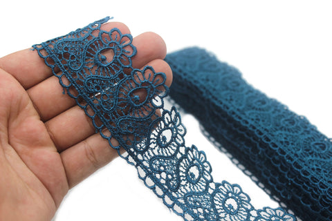 40mm 8Meters Blue Guipure Lace Trim | 1.57 Inches Wide | Floral Lace Trim | Bridal Lace | Blue Lace | Guipure Lace