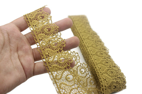 40mm 8Meters Golden Guipure Lace Trim | 1.57 Inches Wide | Floral Lace Trim | Bridal Lace | Gold Lace | Guipure Lace