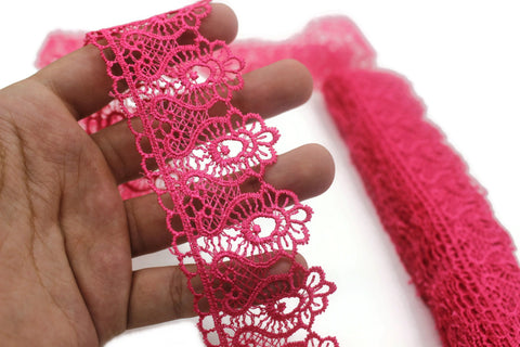 40mm 8Meters Pink Guipure Lace Trim | 1.57 Inches Wide | Floral Lace Trim | Bridal Lace | Pink Lace | Guipure Lace