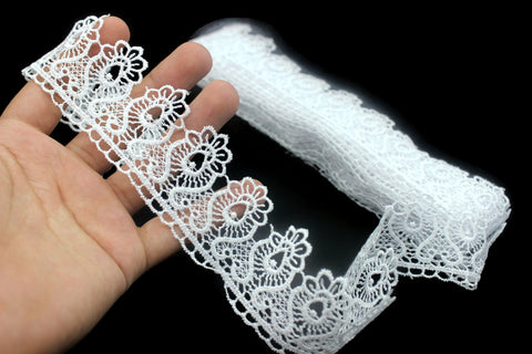 40mm 8Meters Snow White Guipure Lace Trim | 1.57 Inches Wide | Floral Lace Trim | Bridal Lace | White Lace | Guipure Lace