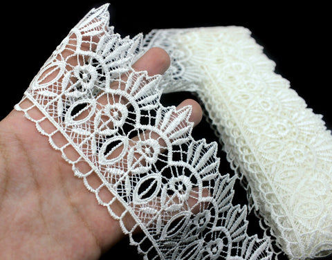 80mm 9Meters Off White Floral Guipure Lace Trim | 3.14 Inches Wide | Floral Lace Trim | Bridal Lace | White Lace | Guipure Lace