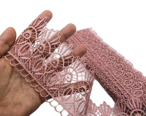 80mm 9Meters Raw Pink Floral Guipure Lace Trim | 3.14 Inches Wide | Floral Lace Trim | Bridal Lace | Pink Lace | Guipure Lace