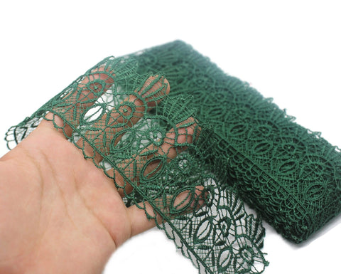 80mm 9Meters Green Floral Guipure Lace Trim | 3.14 Inches Wide | Floral Lace Trim | Bridal Lace | Green Lace | Guipure Lace