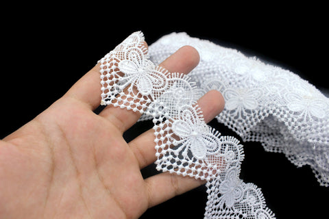 44mm 9.5 Meters Guipure White Venice Butterfly Lace Trim | 1.72 Inches Wide | Butterfly Lace Trim | Embroidered Lace Trim for DIY Supplies