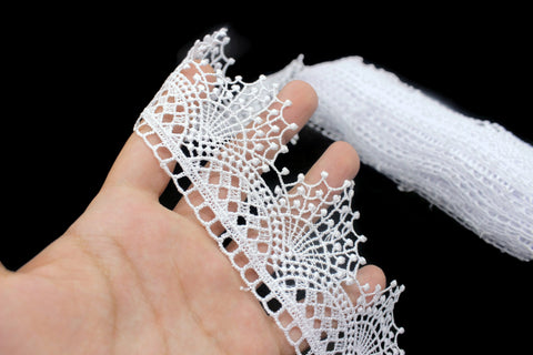 57mm 8.5Meters Guipure Snow White Venice Lace Trim | 2.24 Inches Wide | Spiderweb Lace Trim | Embroidered Lace Trim | DIY Supplies