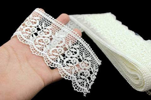 68mm 8Meters Guipure Off White Venice Lace Trim | 2.67 Inches Wide | Spiderweb Lace Trim | Embroidered Lace Trim | DIY Supplies