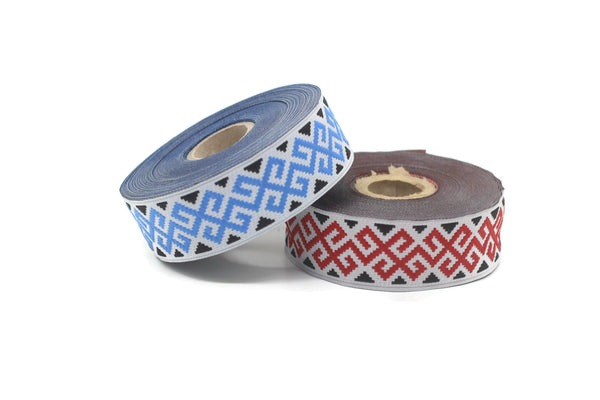 28mm Blue/White Anatolian Ikat Ribbon (1.1 inches), Anataloian Trim | Ikat Ribbon | Jacquard Ribbon | Craft Supplies | Vintage Trim, 28113