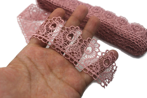 40mm 8Meters Raw Pink Guipure Lace Trim | 1.57 Inches Wide | Floral Lace Trim | Bridal Lace | Pink Lace | Guipure Lace