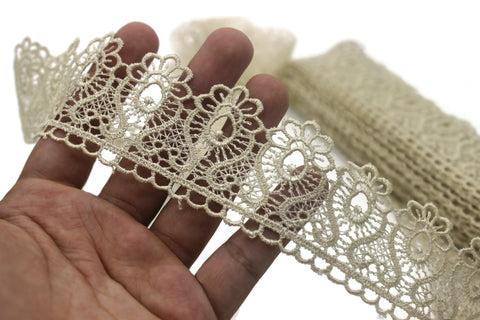 40mm 8Meters Beige Guipure Lace Trim | 1.57 Inches Wide | Floral Lace Trim | Bridal Lace | Beige Lace | Guipure Lace